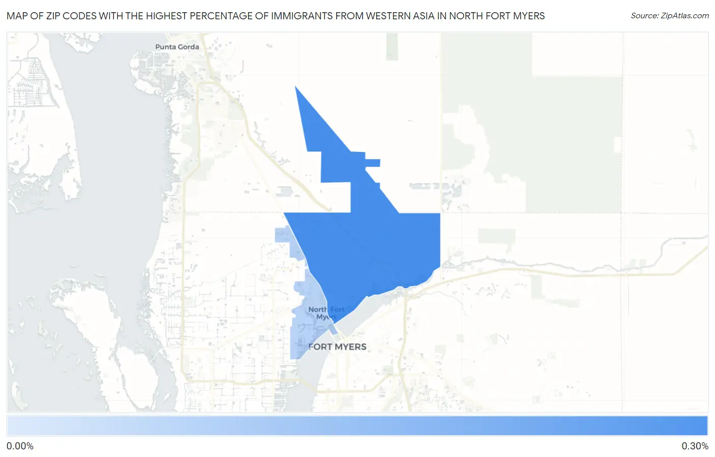 Zip Codes with the Highest Percentage of Immigrants from Western Asia in North Fort Myers Map
