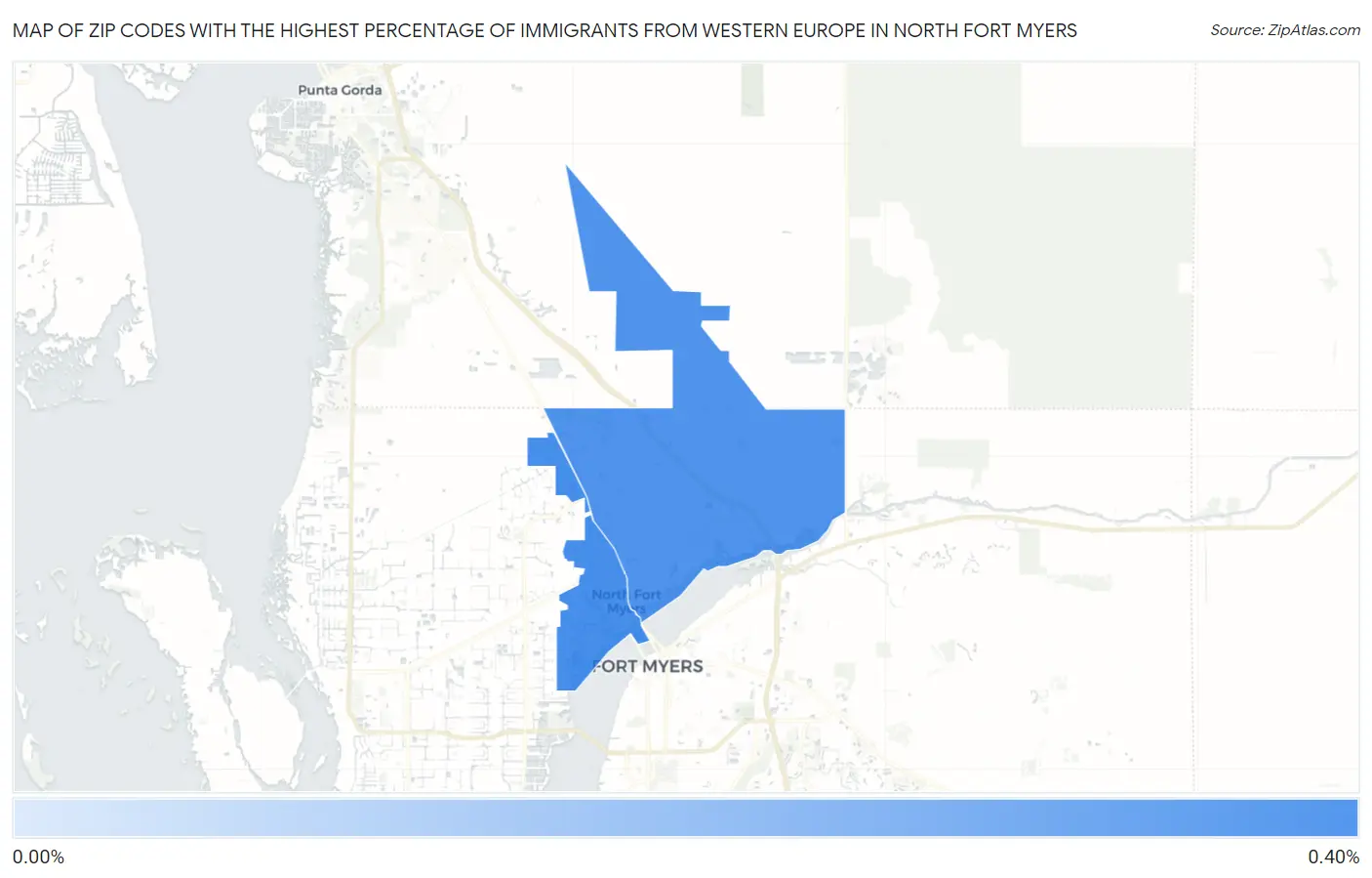 Zip Codes with the Highest Percentage of Immigrants from Western Europe in North Fort Myers Map