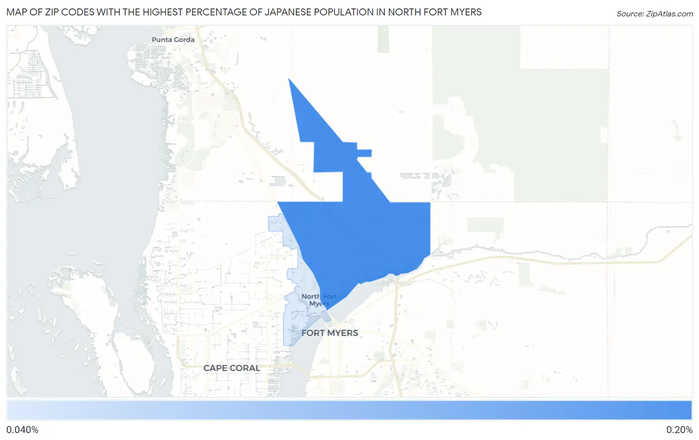 Zip Codes with the Highest Percentage of Japanese Population in North Fort Myers Map