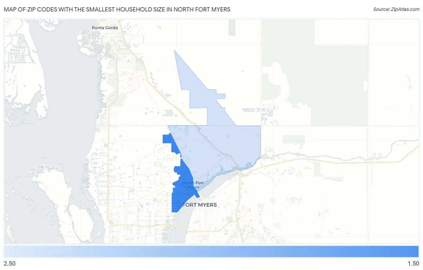 Zip Codes with the Smallest Household Size in North Fort Myers Map