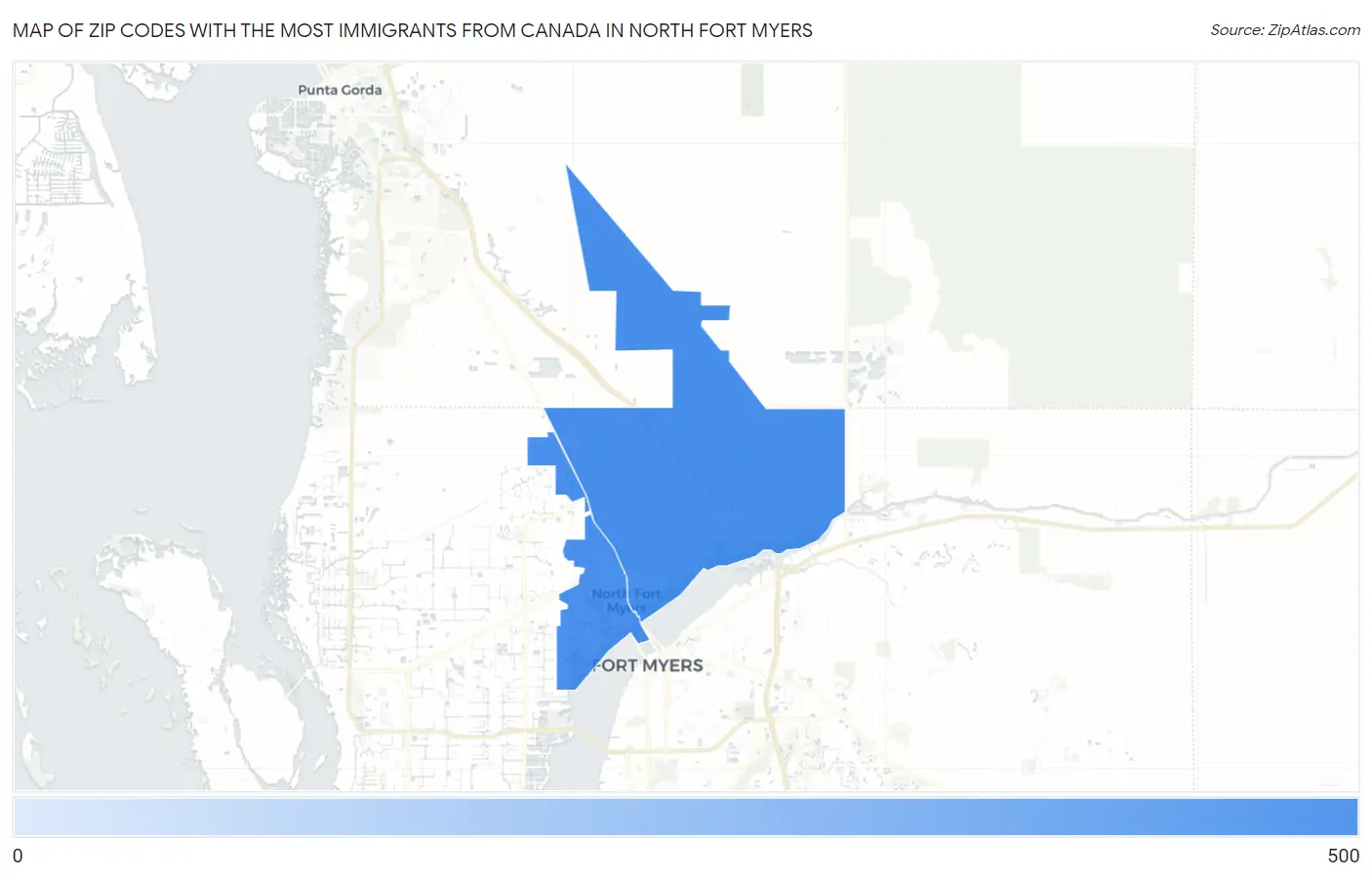 Zip Codes with the Most Immigrants from Canada in North Fort Myers Map