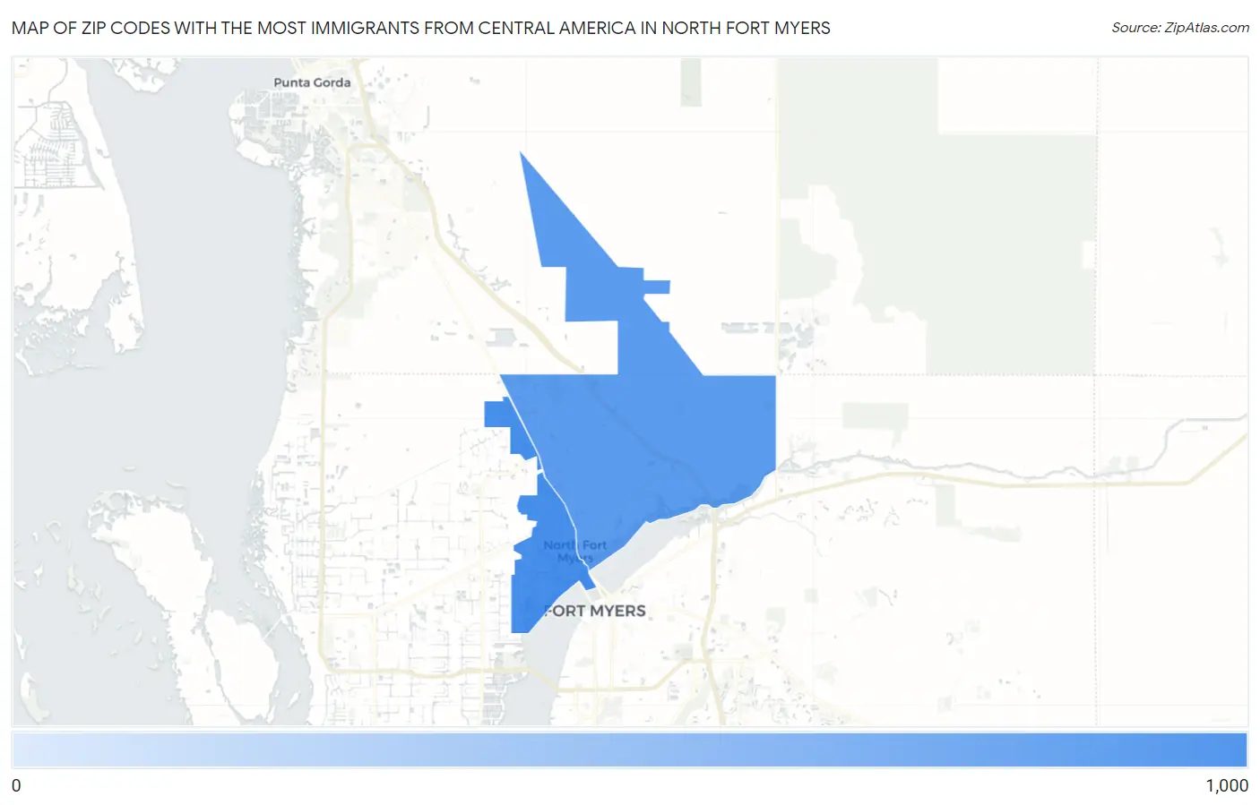 Zip Codes with the Most Immigrants from Central America in North Fort Myers Map