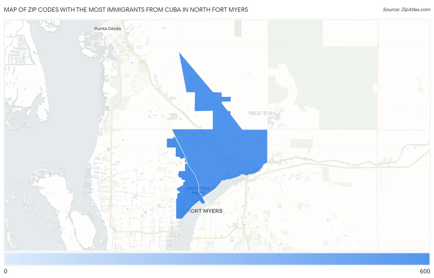 Zip Codes with the Most Immigrants from Cuba in North Fort Myers Map