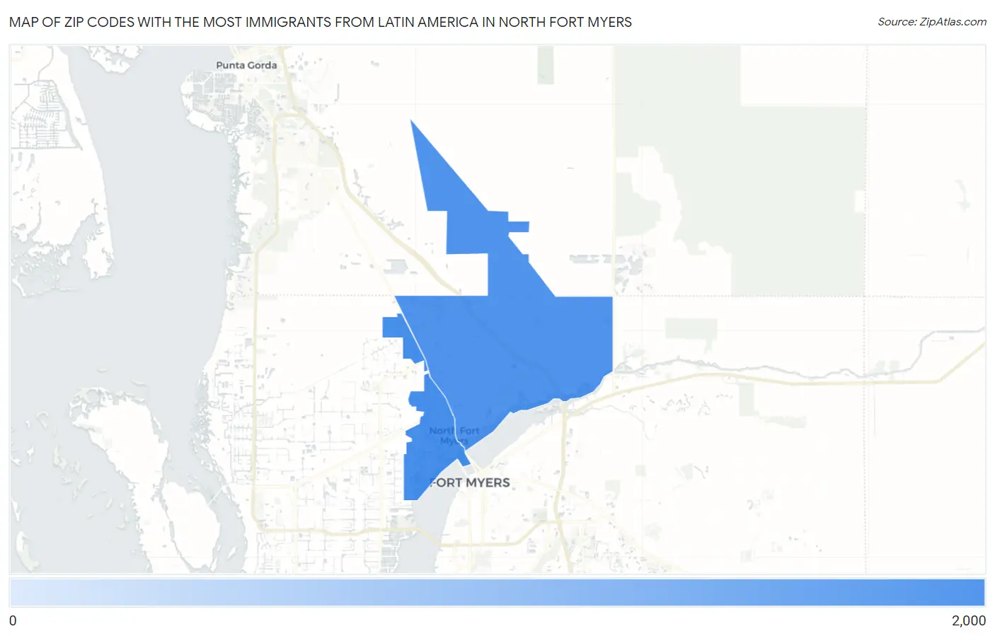 Zip Codes with the Most Immigrants from Latin America in North Fort Myers Map