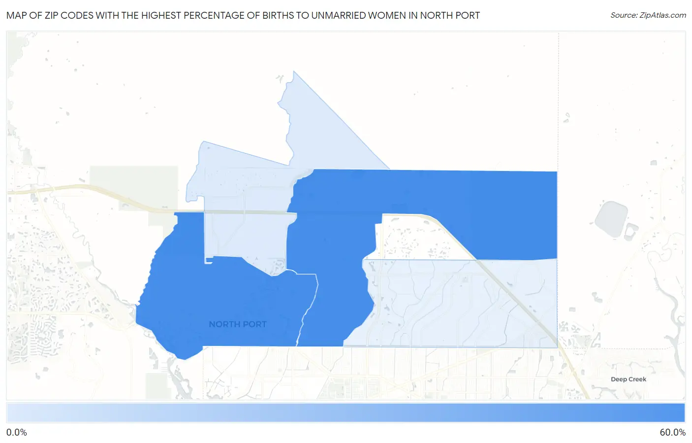 Zip Codes with the Highest Percentage of Births to Unmarried Women in North Port Map