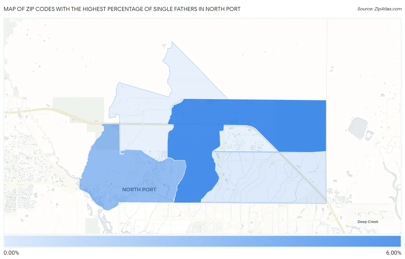 Zip Codes with the Highest Percentage of Single Fathers in North Port Map