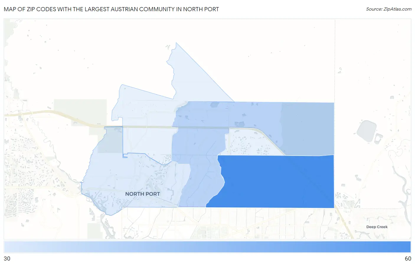 Zip Codes with the Largest Austrian Community in North Port Map