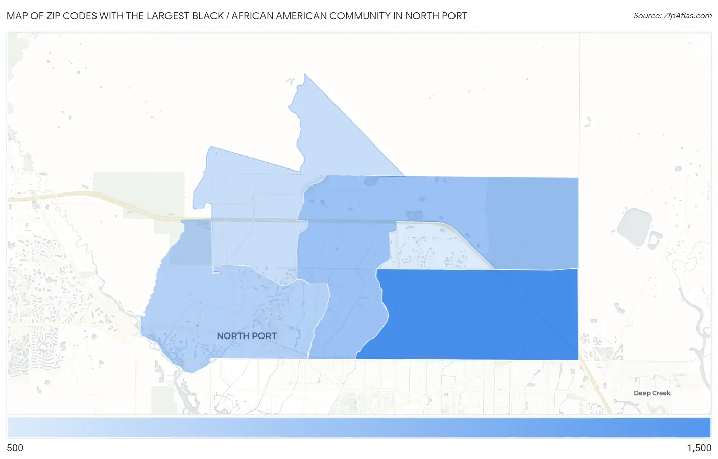 Zip Codes with the Largest Black / African American Community in North Port Map