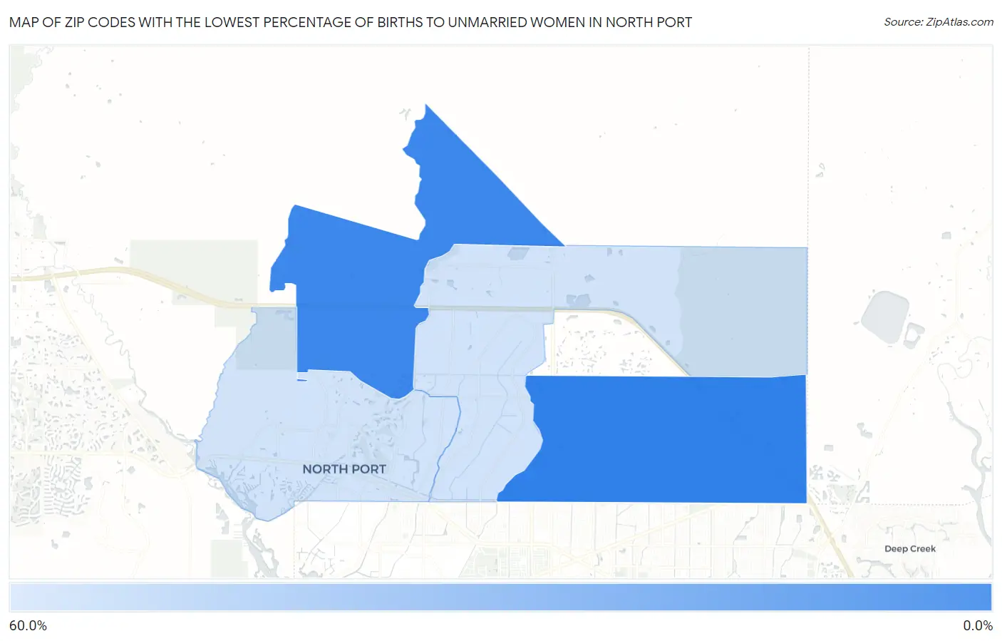 Zip Codes with the Lowest Percentage of Births to Unmarried Women in North Port Map