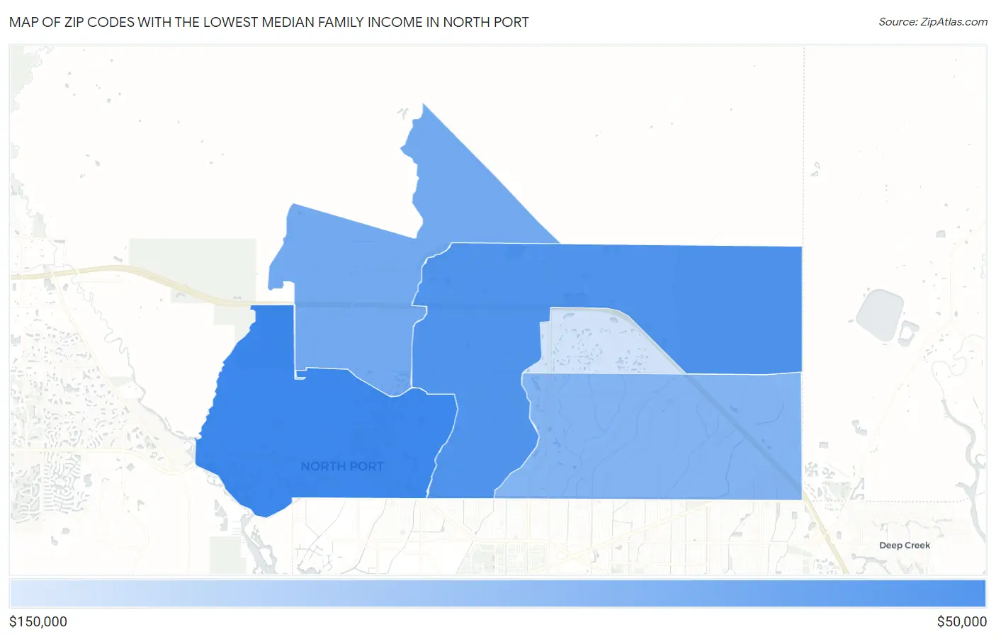 Zip Codes with the Lowest Median Family Income in North Port Map