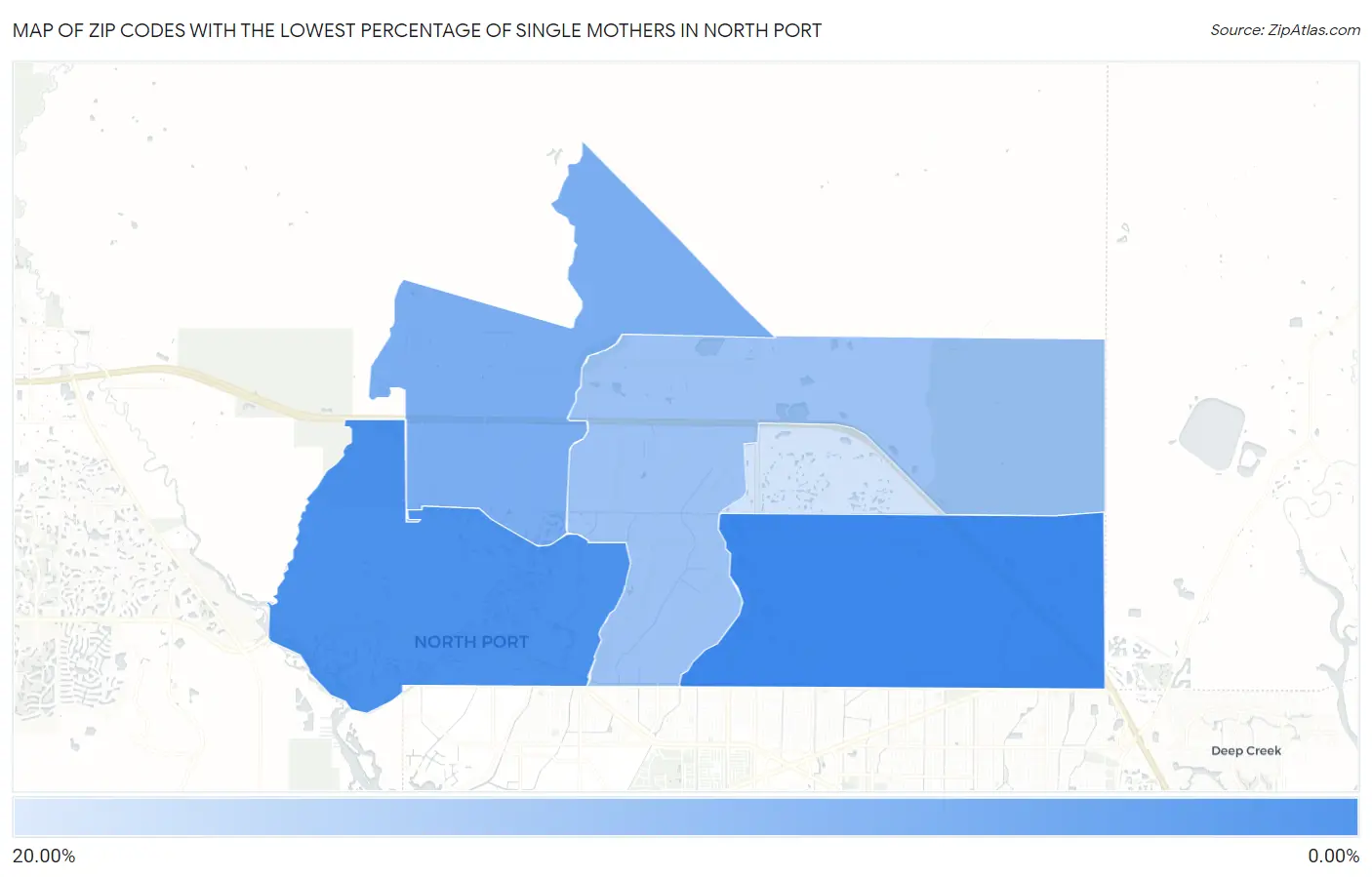 Zip Codes with the Lowest Percentage of Single Mothers in North Port Map