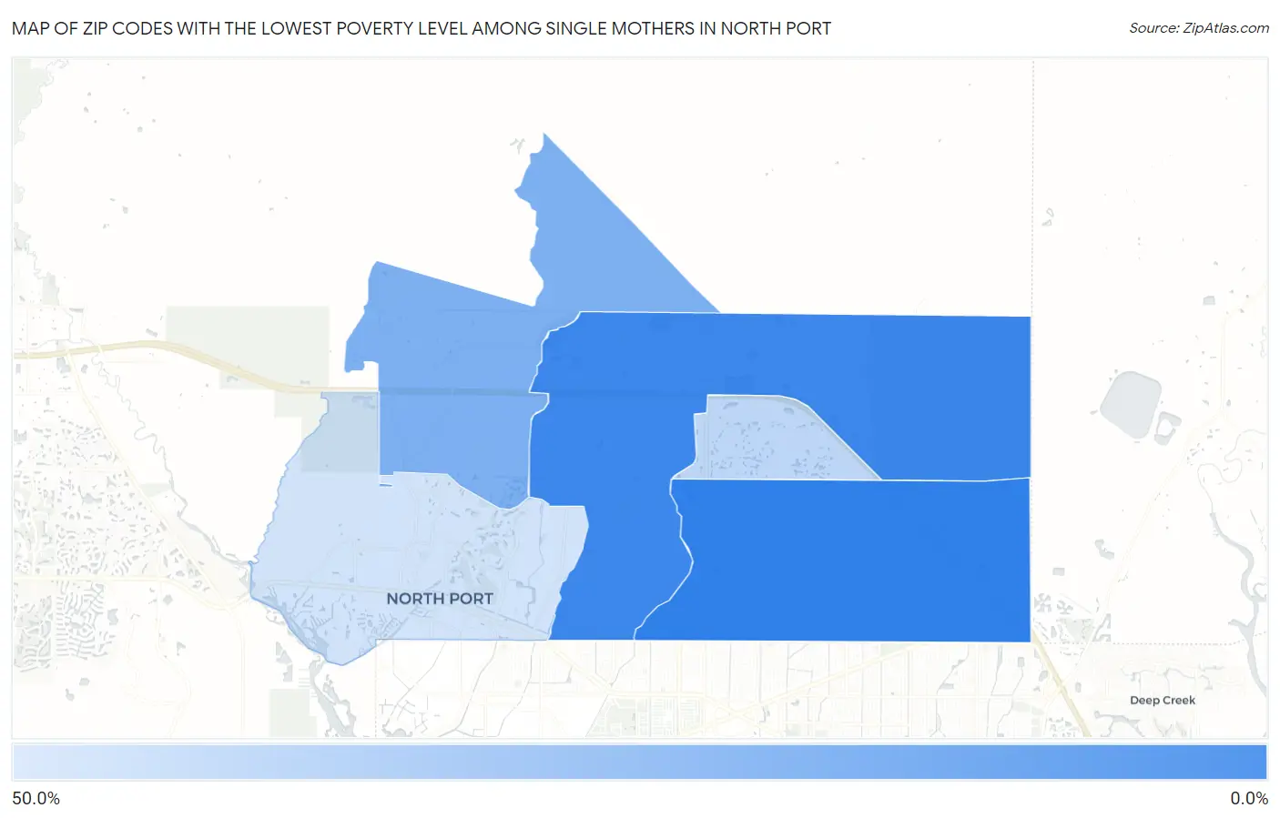 Zip Codes with the Lowest Poverty Level Among Single Mothers in North Port Map