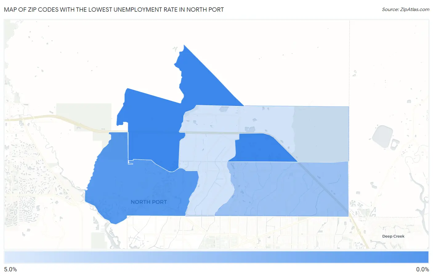 Zip Codes with the Lowest Unemployment Rate in North Port Map