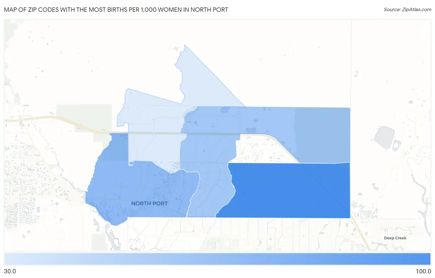 Zip Codes with the Most Births per 1,000 Women in North Port Map