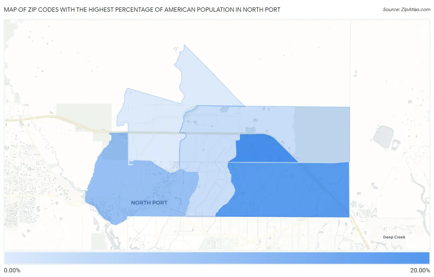 Zip Codes with the Highest Percentage of American Population in North Port Map