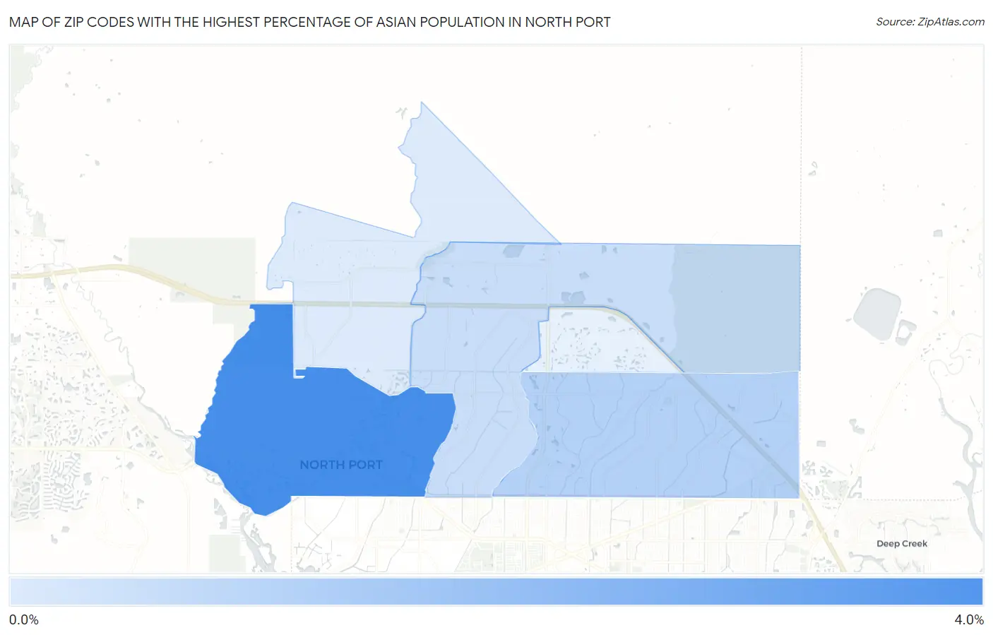 Zip Codes with the Highest Percentage of Asian Population in North Port Map