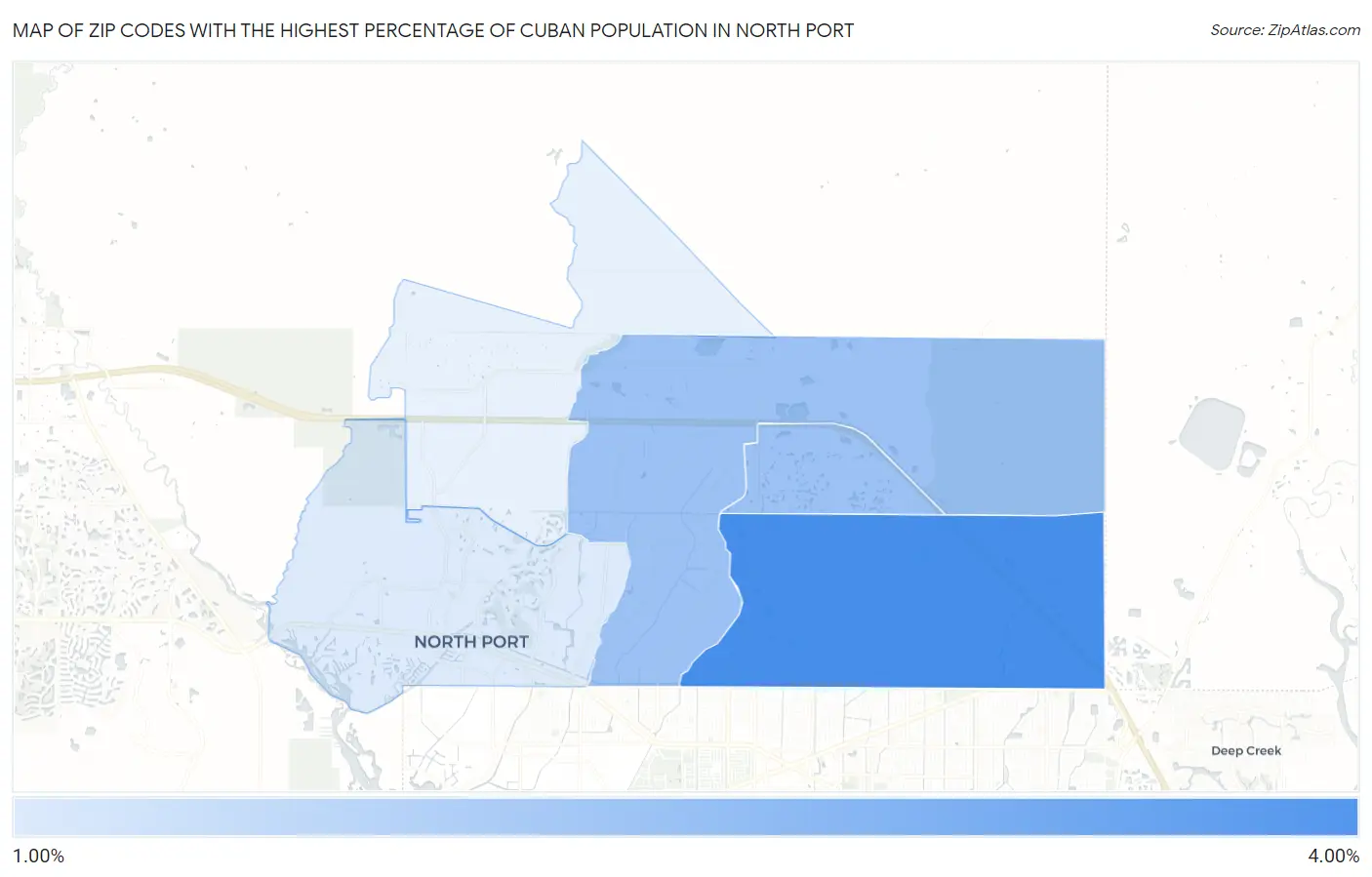 Zip Codes with the Highest Percentage of Cuban Population in North Port Map