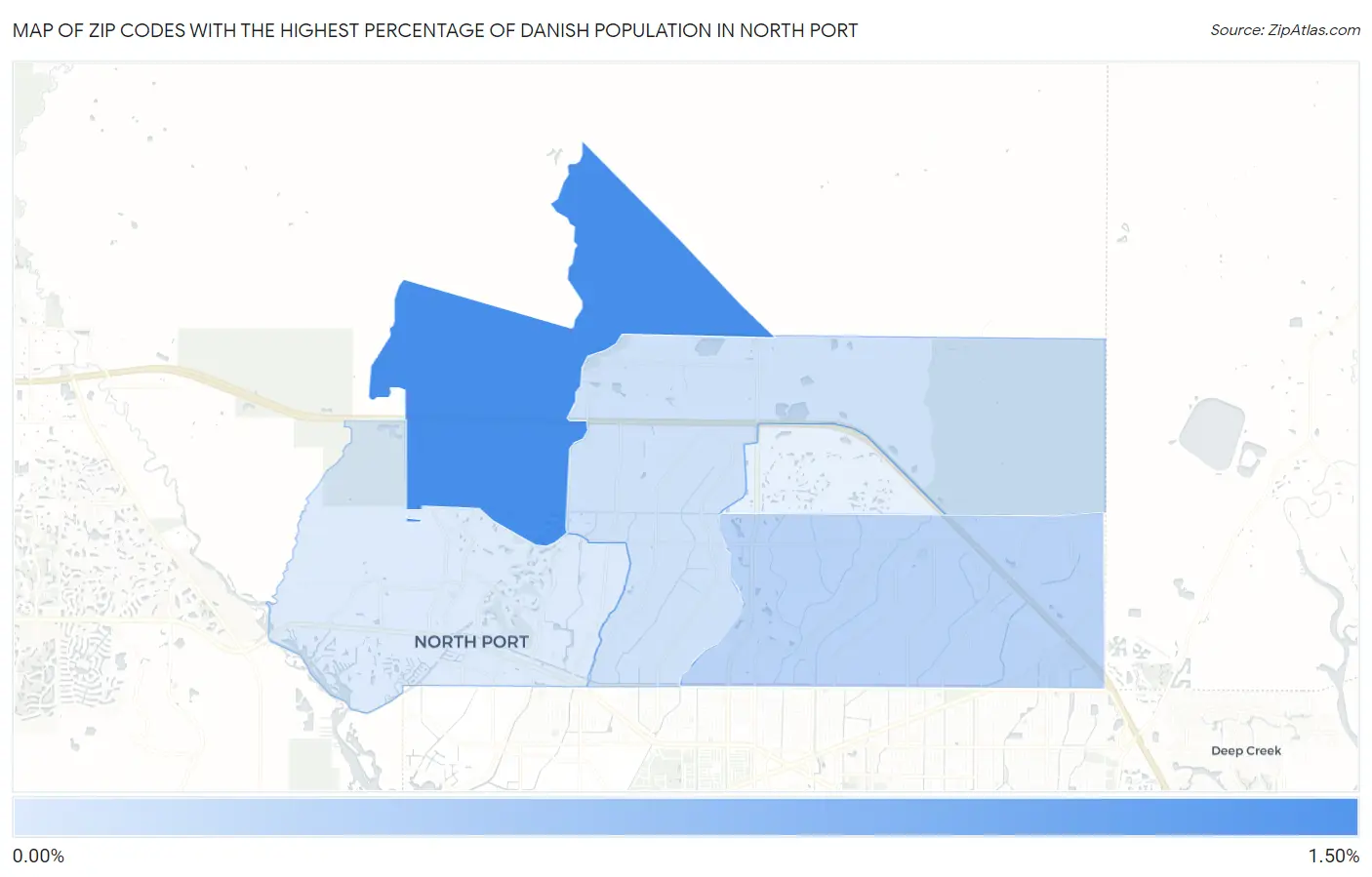 Zip Codes with the Highest Percentage of Danish Population in North Port Map