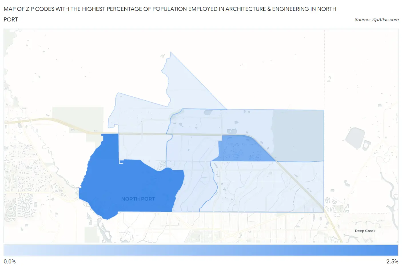 Zip Codes with the Highest Percentage of Population Employed in Architecture & Engineering in North Port Map