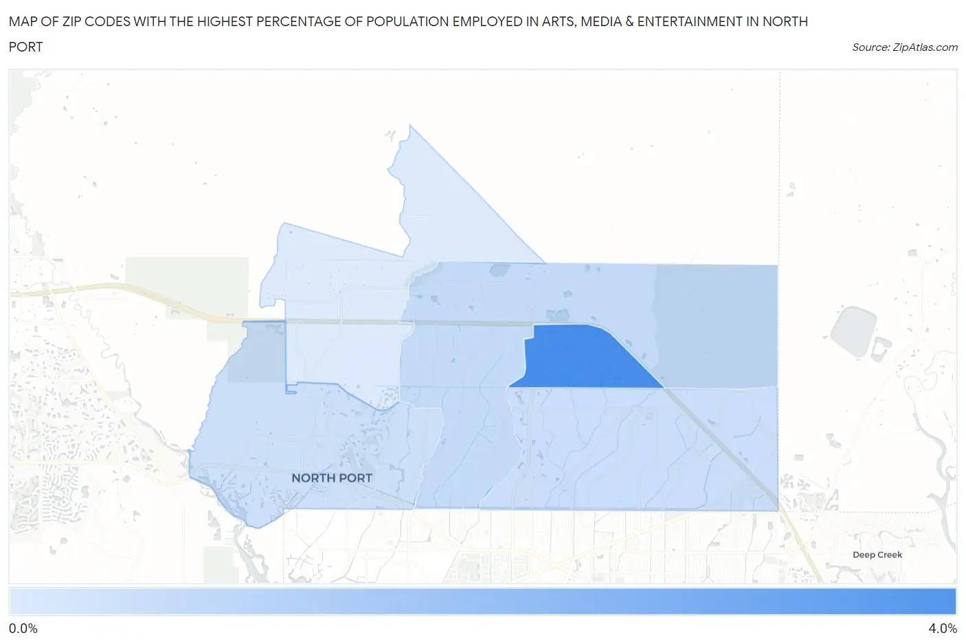 Zip Codes with the Highest Percentage of Population Employed in Arts, Media & Entertainment in North Port Map