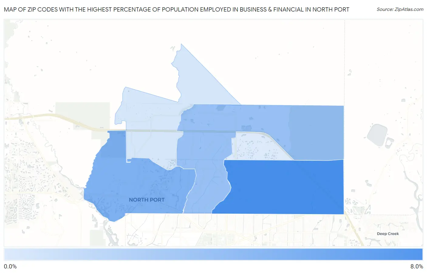 Zip Codes with the Highest Percentage of Population Employed in Business & Financial in North Port Map