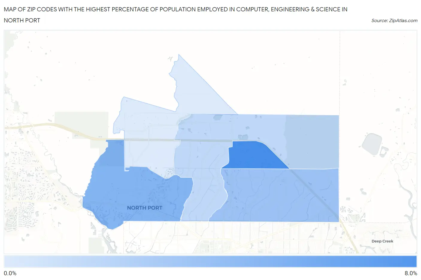 Zip Codes with the Highest Percentage of Population Employed in Computer, Engineering & Science in North Port Map