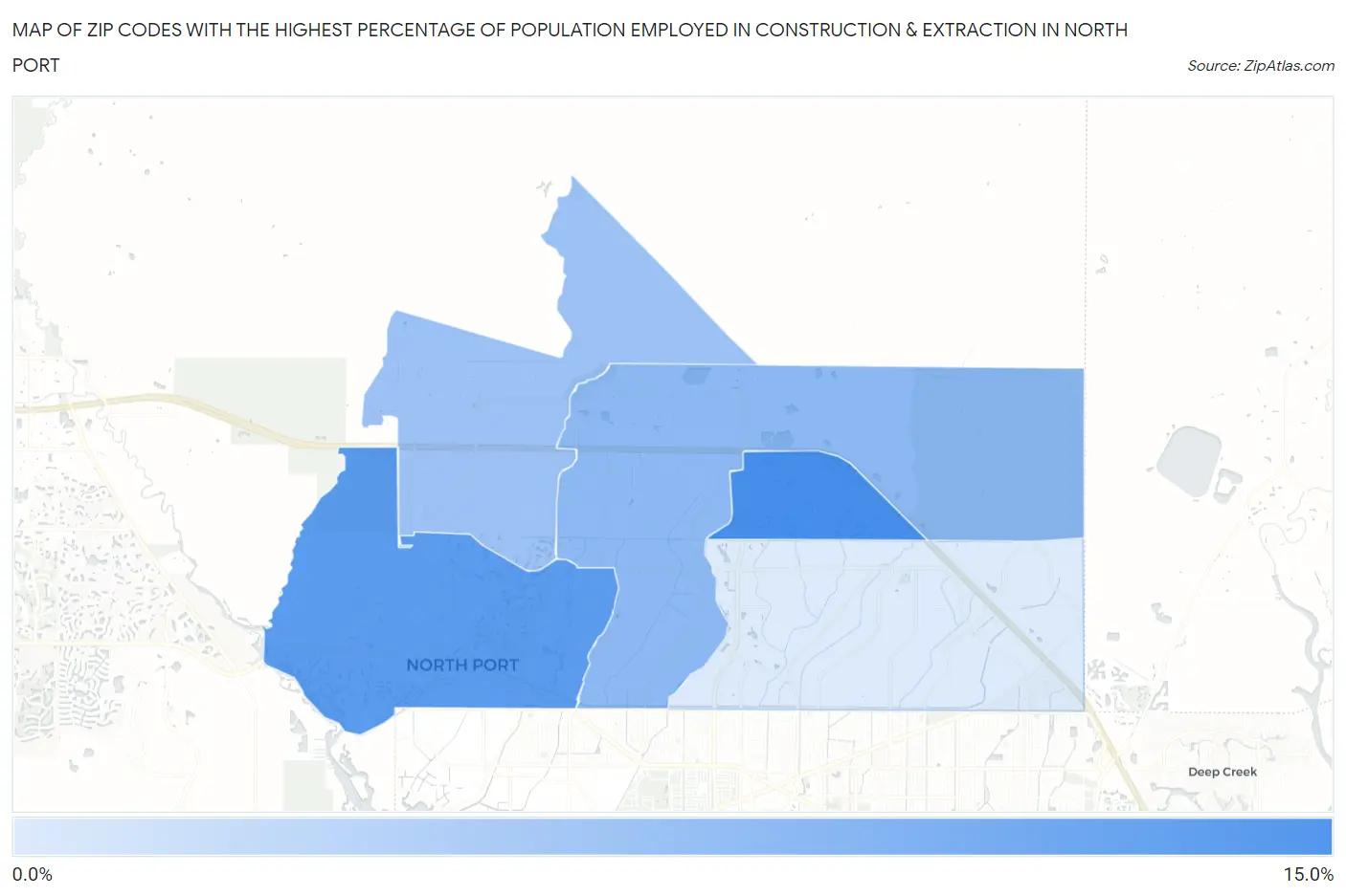 Zip Codes with the Highest Percentage of Population Employed in Construction & Extraction in North Port Map