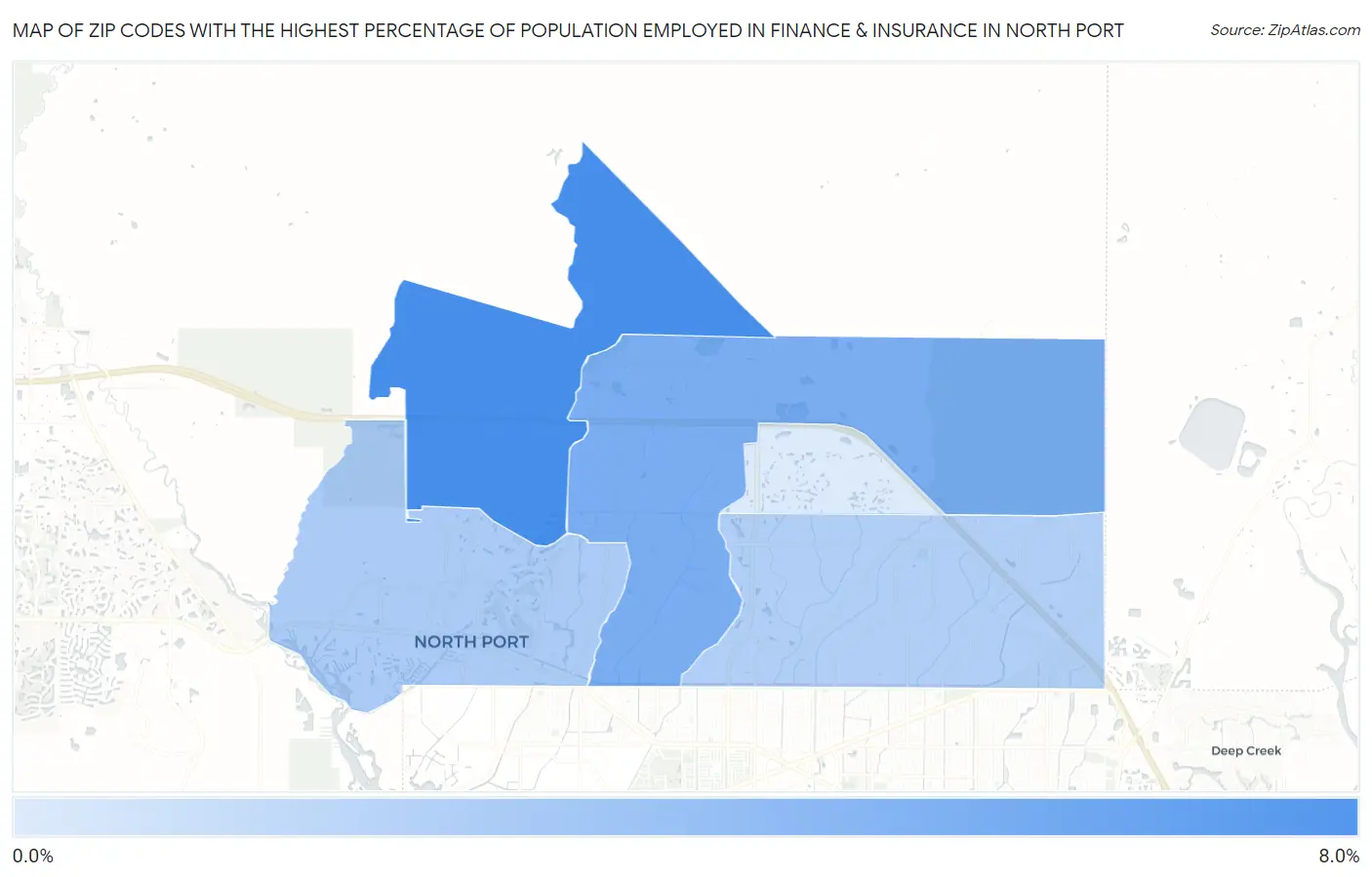 Zip Codes with the Highest Percentage of Population Employed in Finance & Insurance in North Port Map