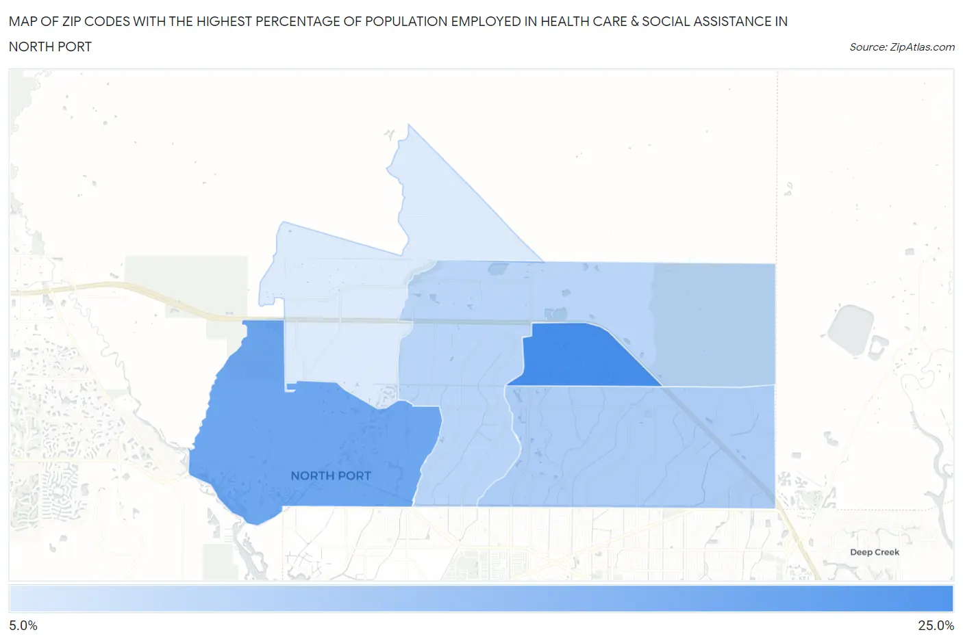 Zip Codes with the Highest Percentage of Population Employed in Health Care & Social Assistance in North Port Map