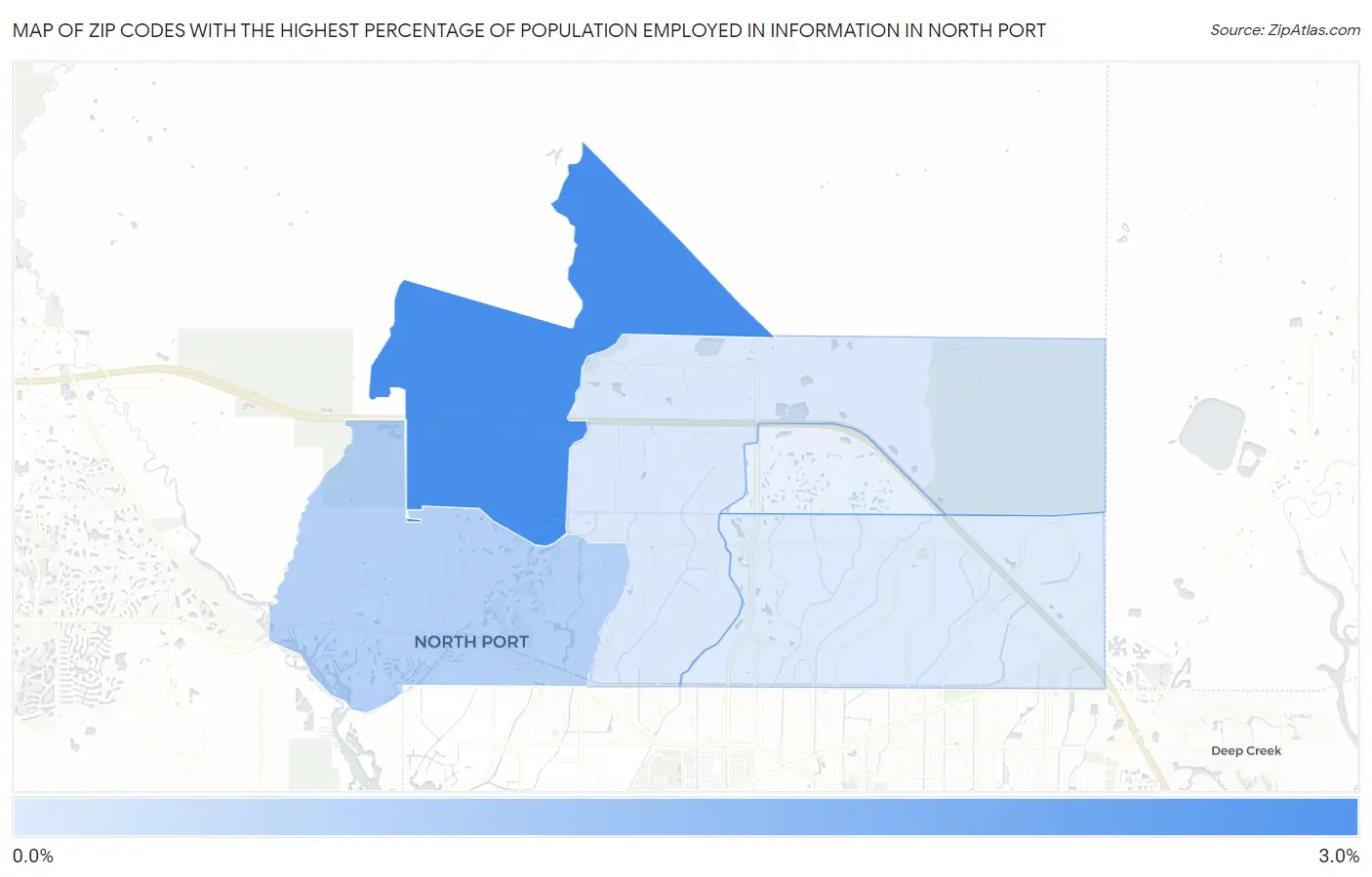 Zip Codes with the Highest Percentage of Population Employed in Information in North Port Map