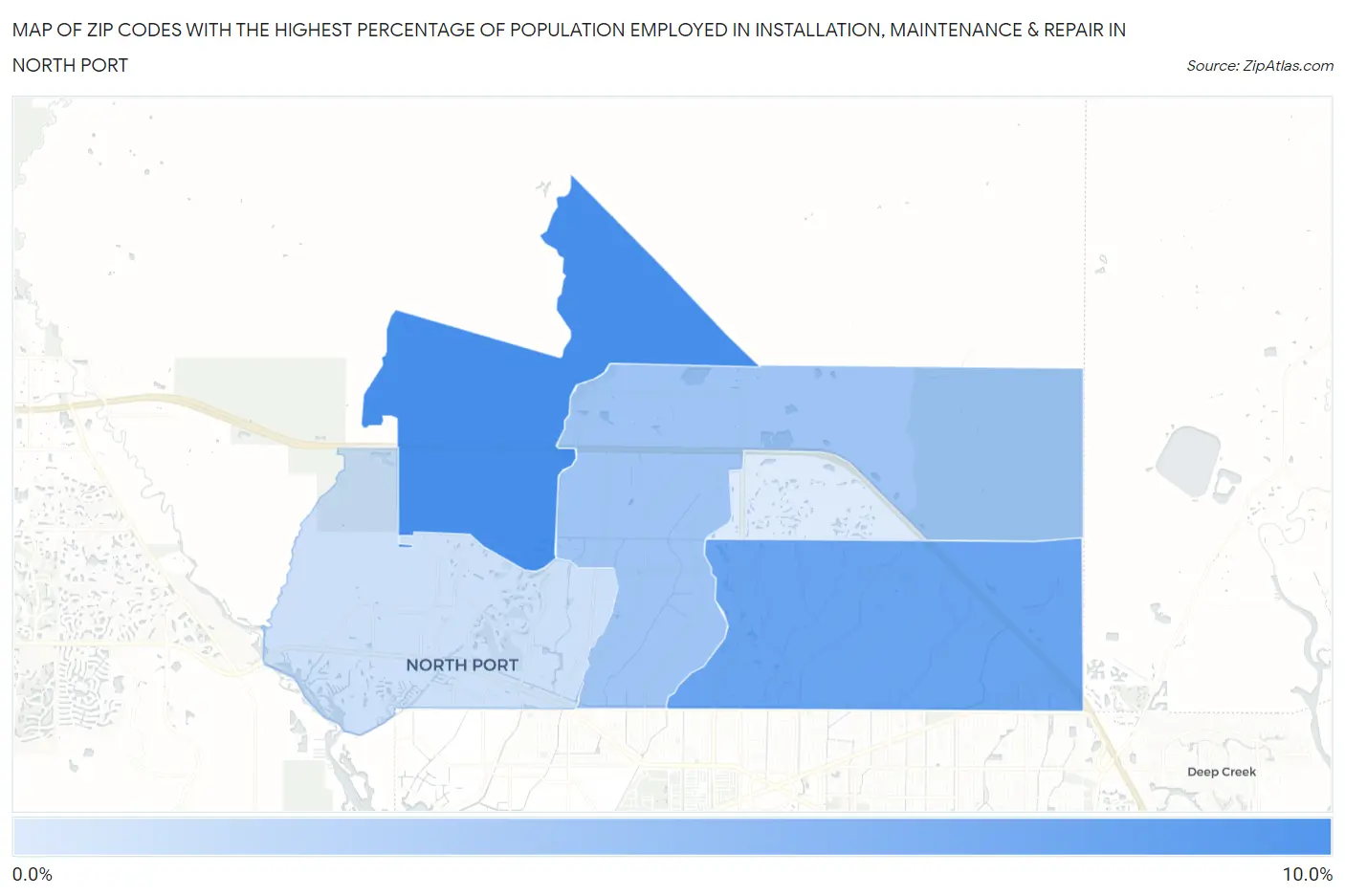 Zip Codes with the Highest Percentage of Population Employed in Installation, Maintenance & Repair in North Port Map