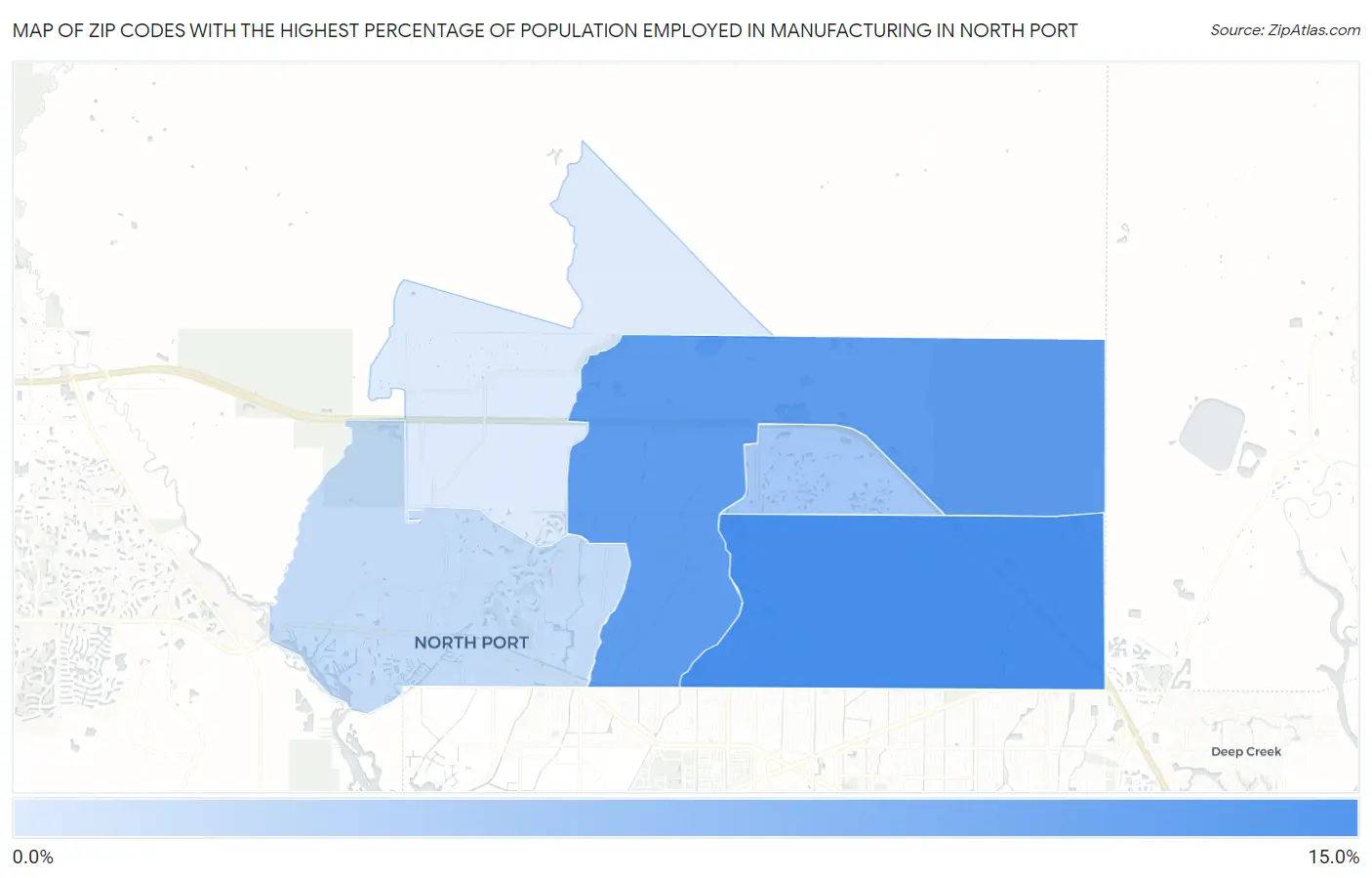 Zip Codes with the Highest Percentage of Population Employed in Manufacturing in North Port Map