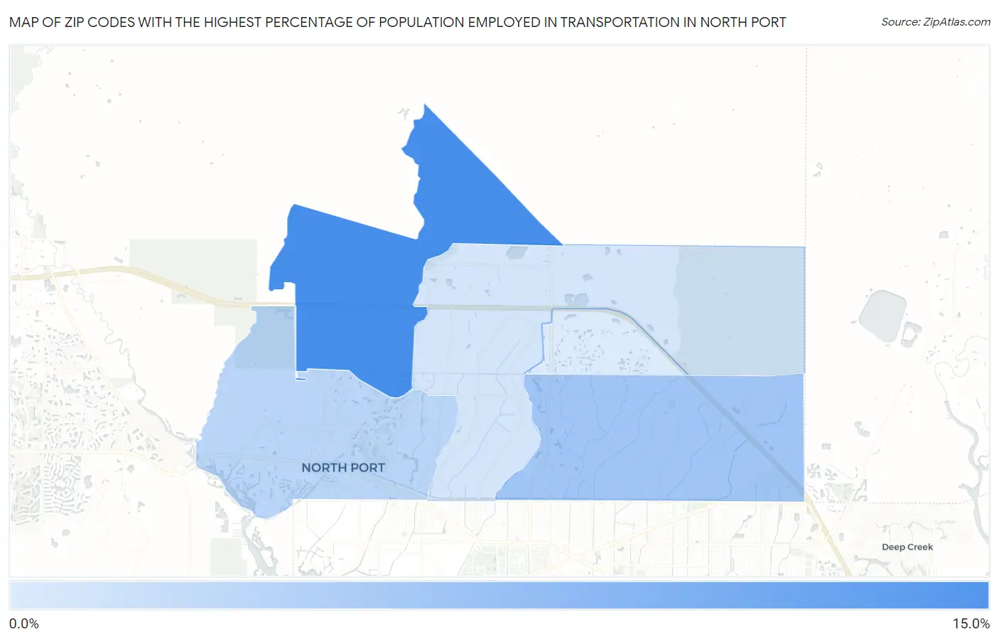 Zip Codes with the Highest Percentage of Population Employed in Transportation in North Port Map