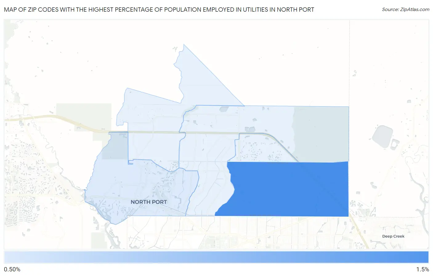 Zip Codes with the Highest Percentage of Population Employed in Utilities in North Port Map
