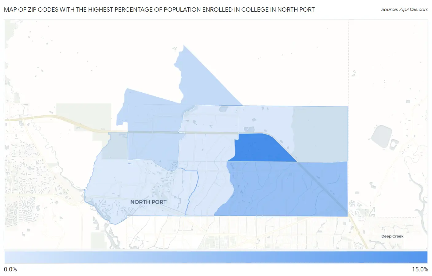 Zip Codes with the Highest Percentage of Population Enrolled in College in North Port Map