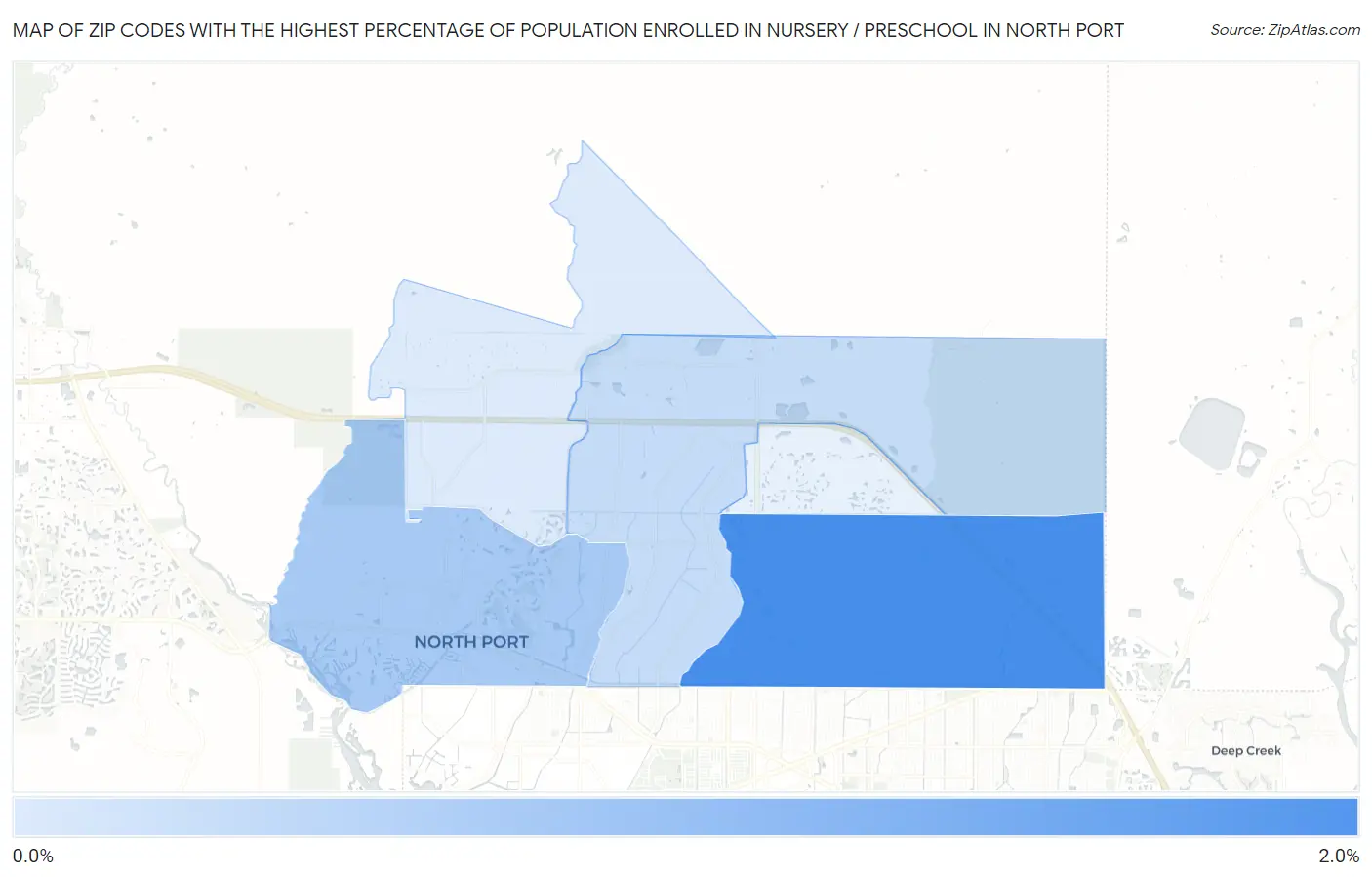 Zip Codes with the Highest Percentage of Population Enrolled in Nursery / Preschool in North Port Map
