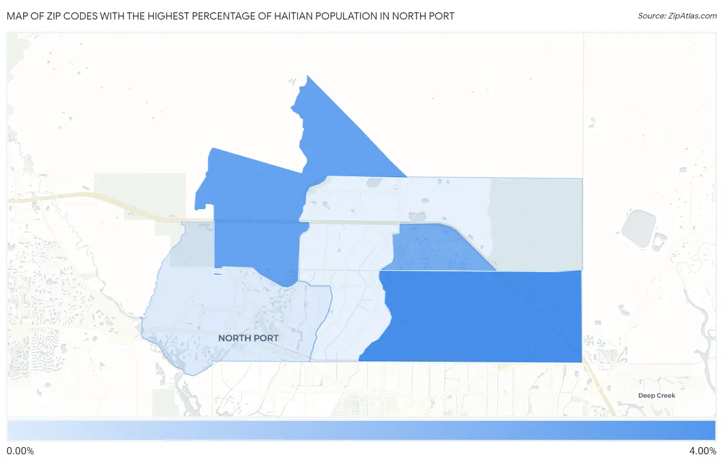 Zip Codes with the Highest Percentage of Haitian Population in North Port Map