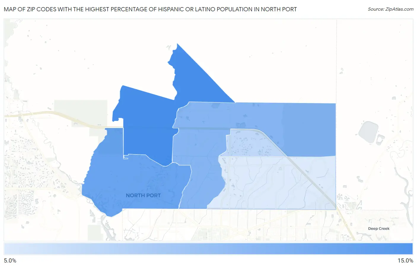 Zip Codes with the Highest Percentage of Hispanic or Latino Population in North Port Map