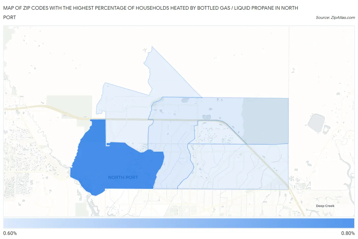 Zip Codes with the Highest Percentage of Households Heated by Bottled Gas / Liquid Propane in North Port Map