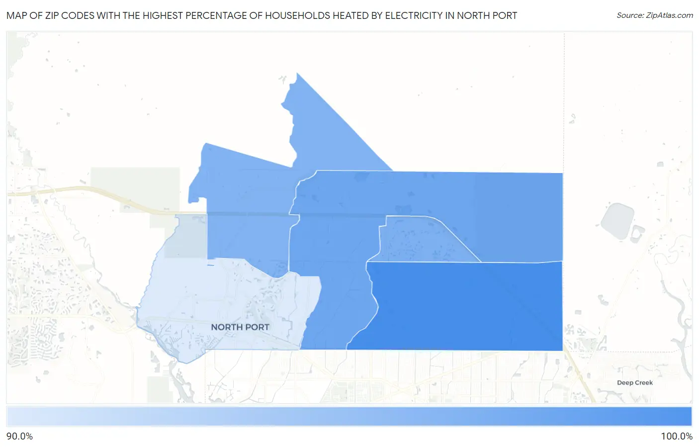 Zip Codes with the Highest Percentage of Households Heated by Electricity in North Port Map