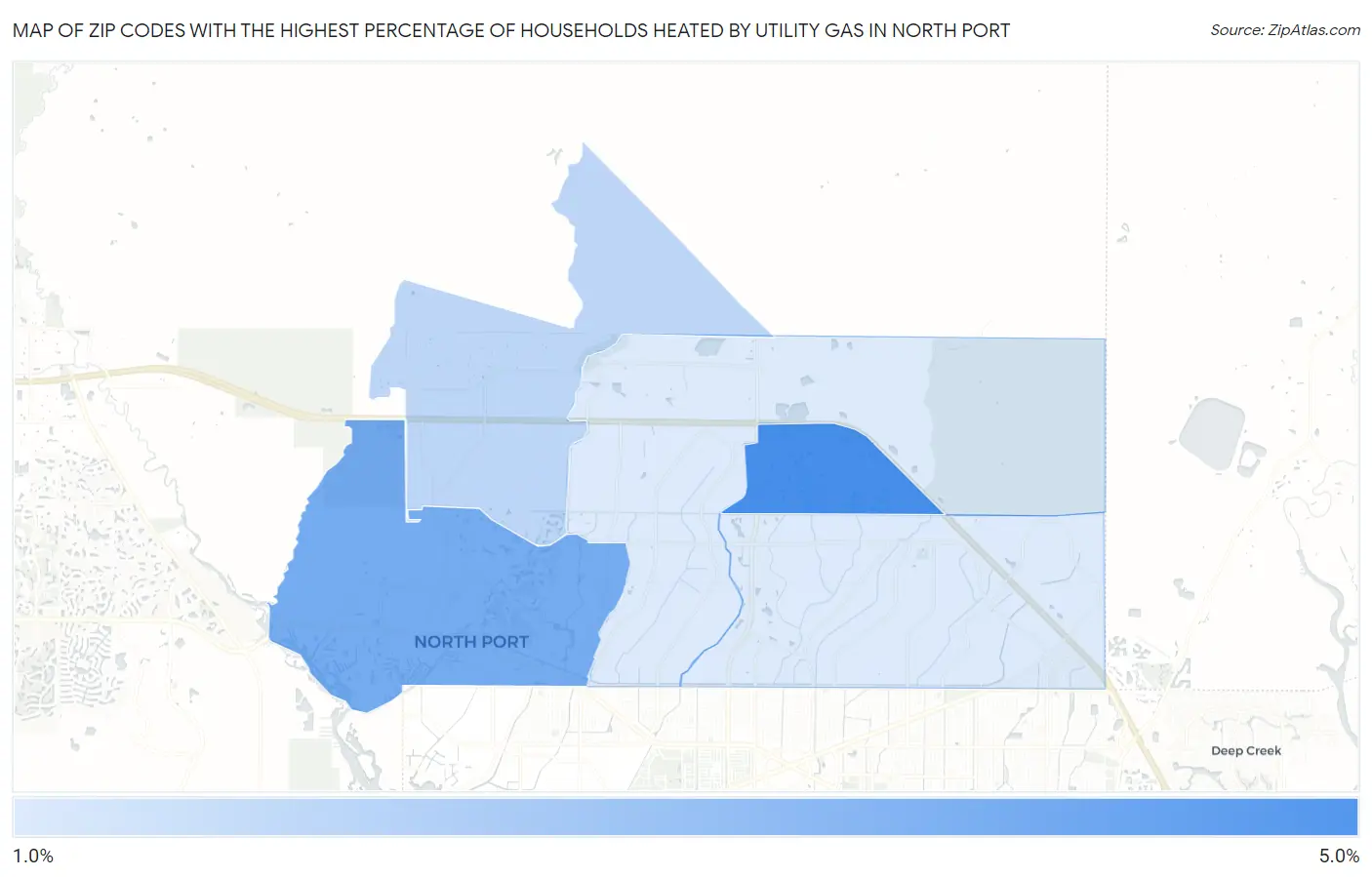 Zip Codes with the Highest Percentage of Households Heated by Utility Gas in North Port Map