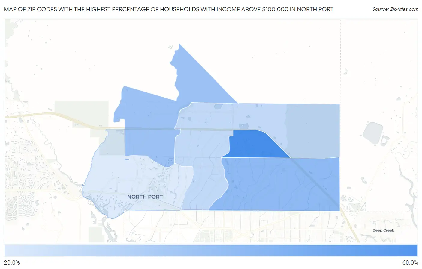 Zip Codes with the Highest Percentage of Households with Income Above $100,000 in North Port Map