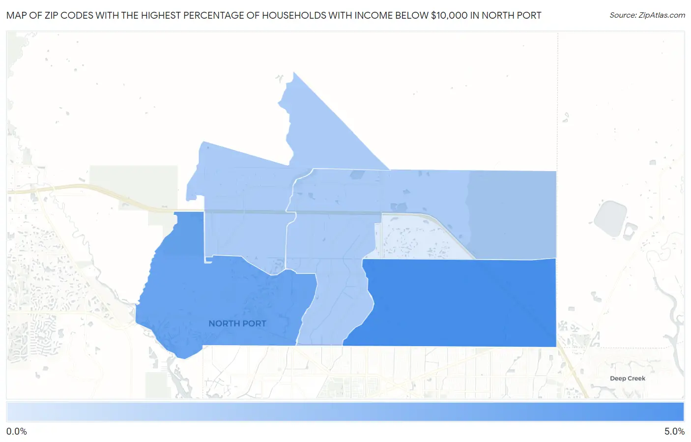 Zip Codes with the Highest Percentage of Households with Income Below $10,000 in North Port Map