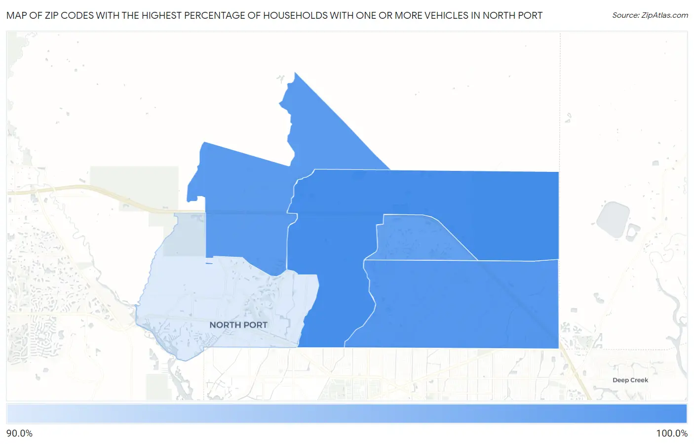 Zip Codes with the Highest Percentage of Households With One or more Vehicles in North Port Map