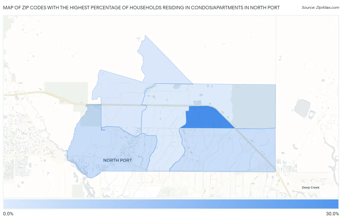Zip Codes with the Highest Percentage of Households Residing in Condos/Apartments in North Port Map