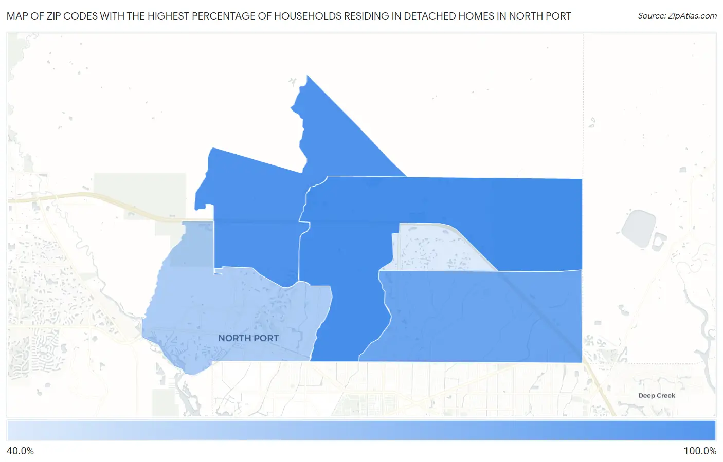 Zip Codes with the Highest Percentage of Households Residing in Detached Homes in North Port Map