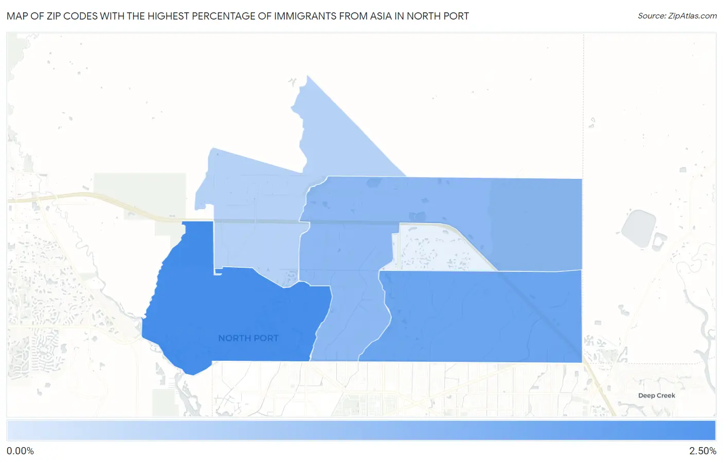 Zip Codes with the Highest Percentage of Immigrants from Asia in North Port Map