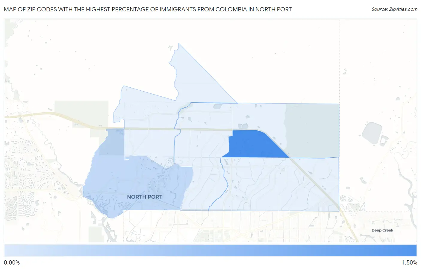 Zip Codes with the Highest Percentage of Immigrants from Colombia in North Port Map