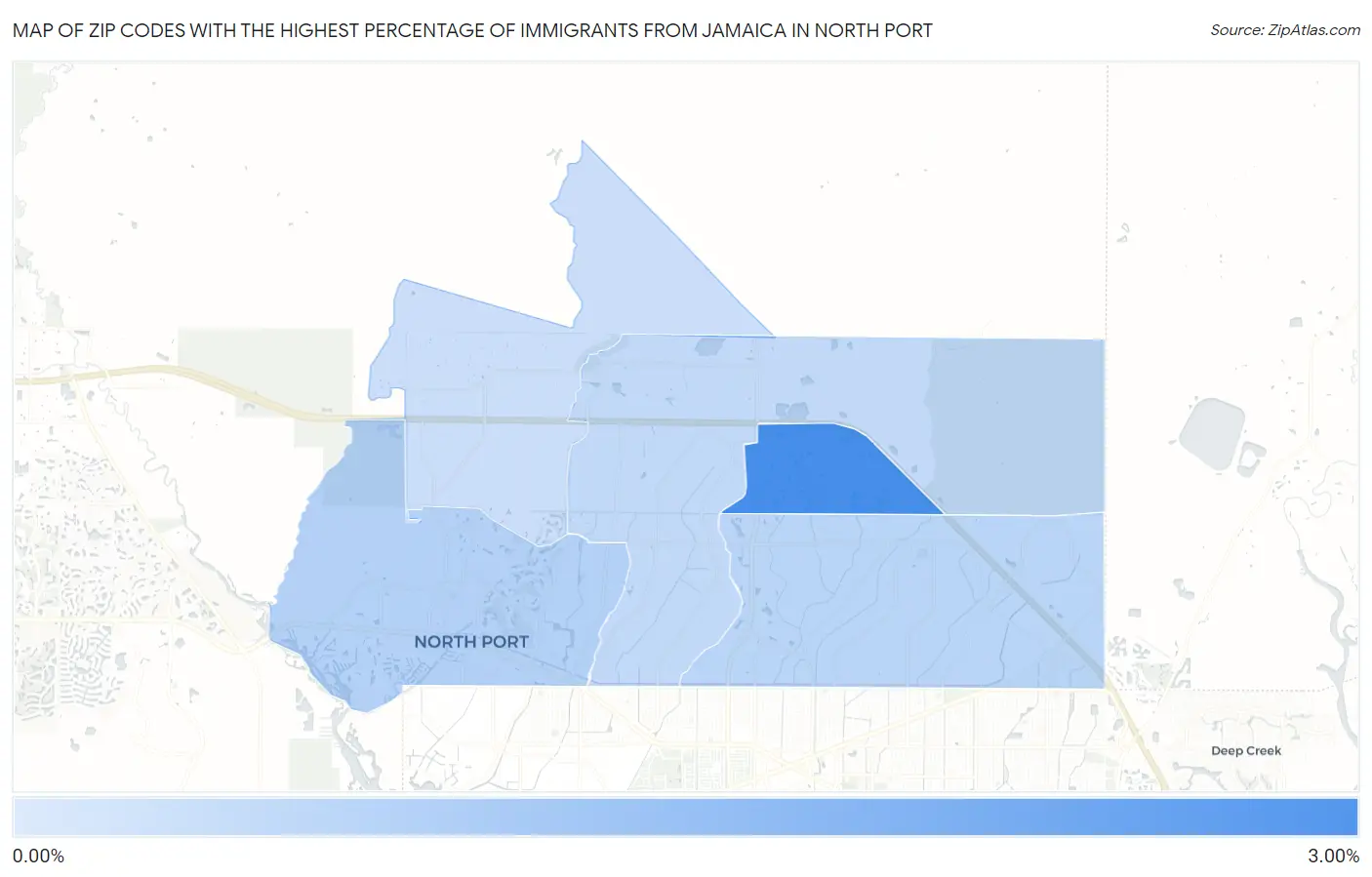 Zip Codes with the Highest Percentage of Immigrants from Jamaica in North Port Map