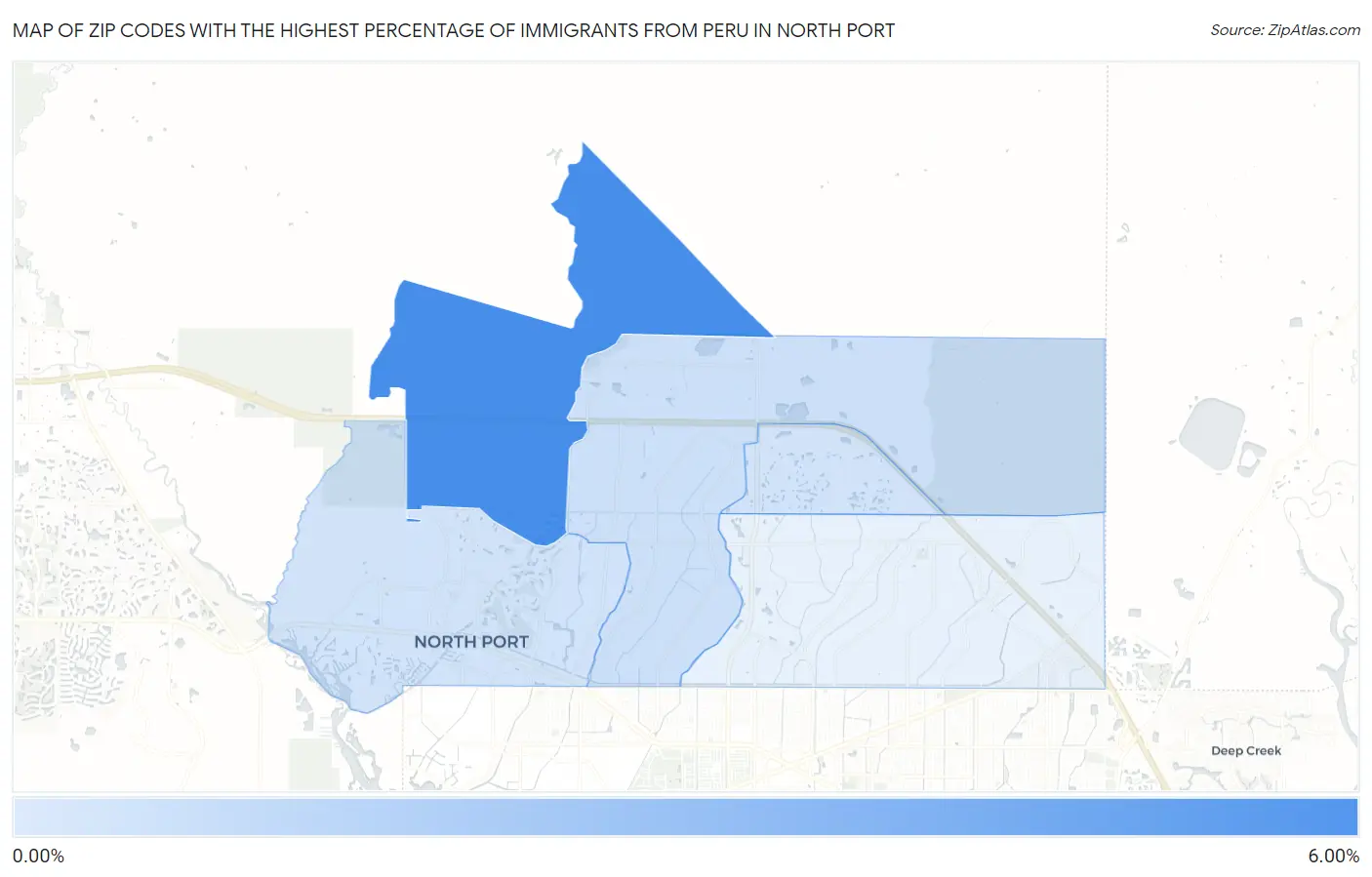 Zip Codes with the Highest Percentage of Immigrants from Peru in North Port Map
